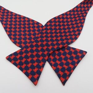 Alynn Bow Tie Blue Red Crabs 2.5" Wide Self Tie Silk